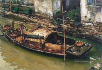 Familie Shanshui chinesische Landschaft Boating Ölgemälde